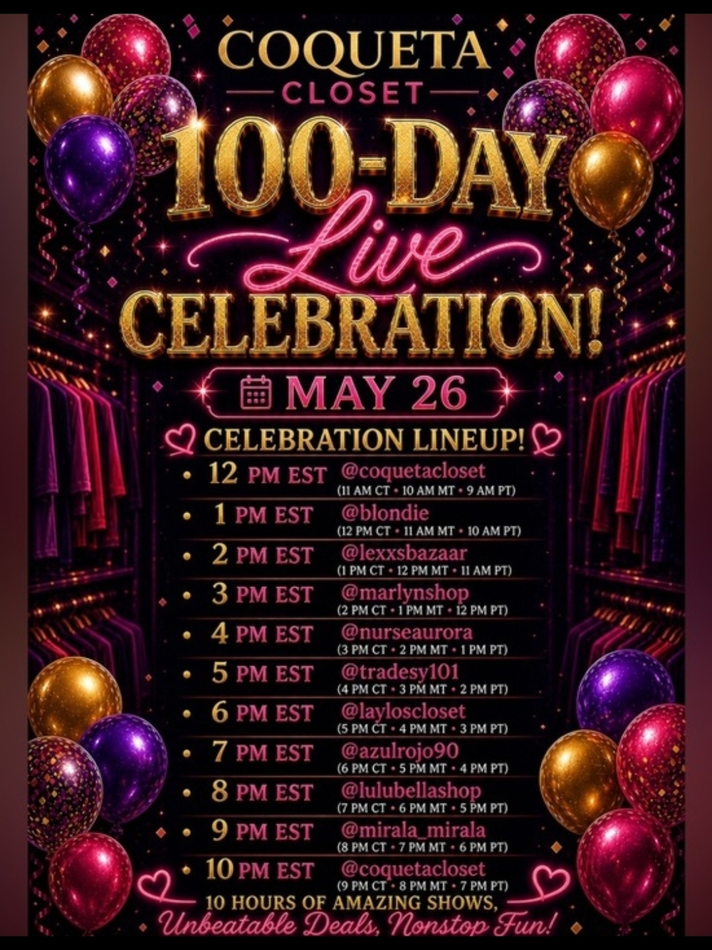 100-Day Live Celebration Hosted By  @Coquetacloset